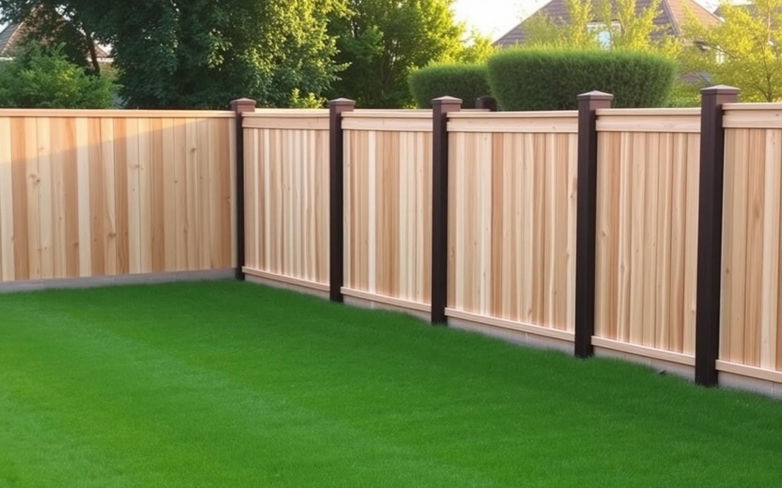 Newly installed wooden fence in an English garden